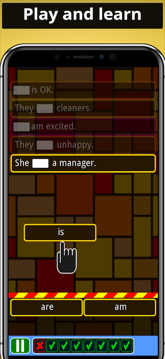 A screenshot from the English Grammar Smash app that shows the main gameplay A screenshot from the English Grammar Smash app that shows the main gameplay