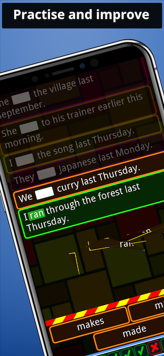 A screenshot from the English Grammar Smash app that shows an example of answering a question A screenshot from the English Grammar Smash app that shows an example of answering a question