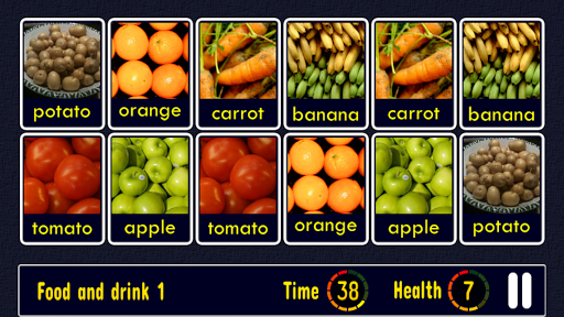 A screenshot from the Match Up Learn English Words app that shows some vocabulary and pictures A screenshot from the Match Up Learn English Words app that shows some vocabulary and pictures